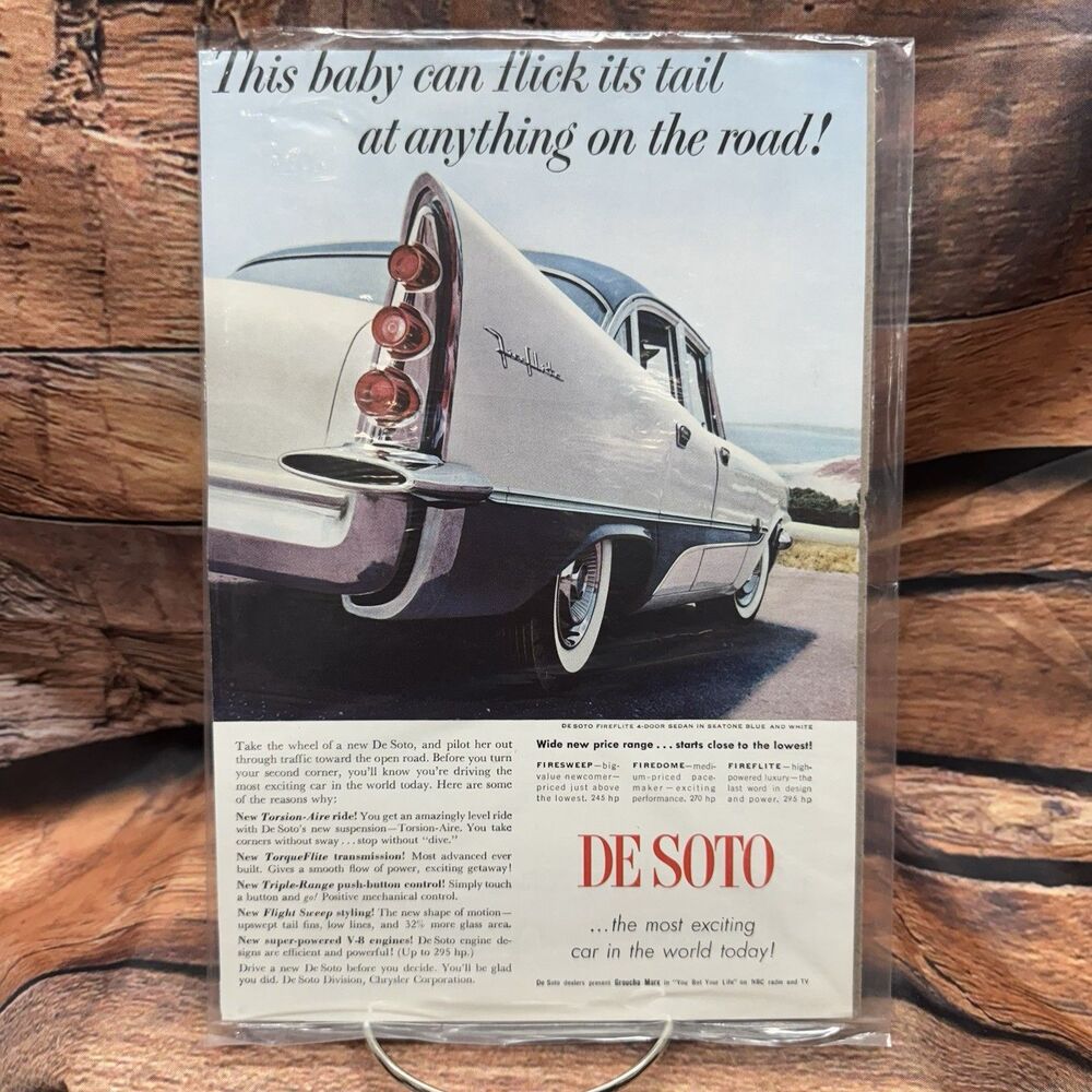 1957 DeSoto Fireflite Vintage Car Magazine Print Ad Original Torsion-Aire V8